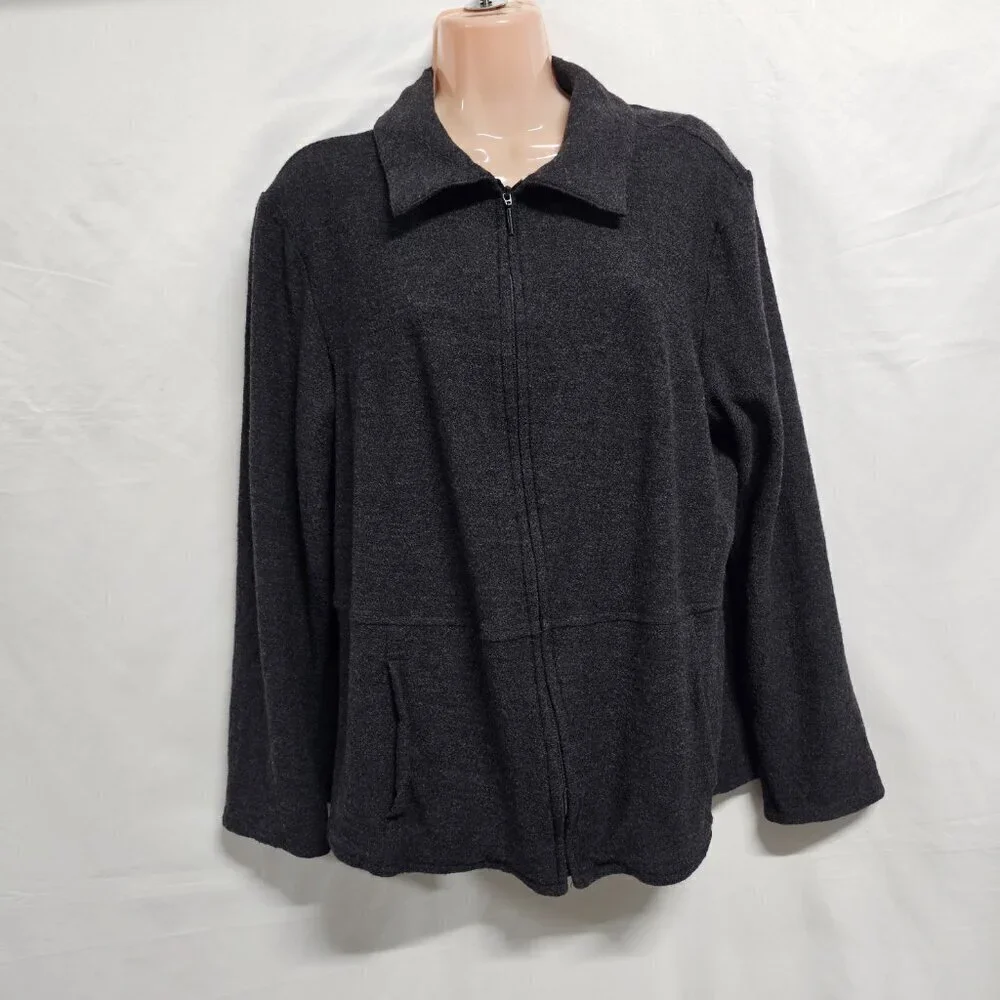 Eileen Fisher Full Zip 100 Wool Jacket Women Size 1X Dark Gray Pockets